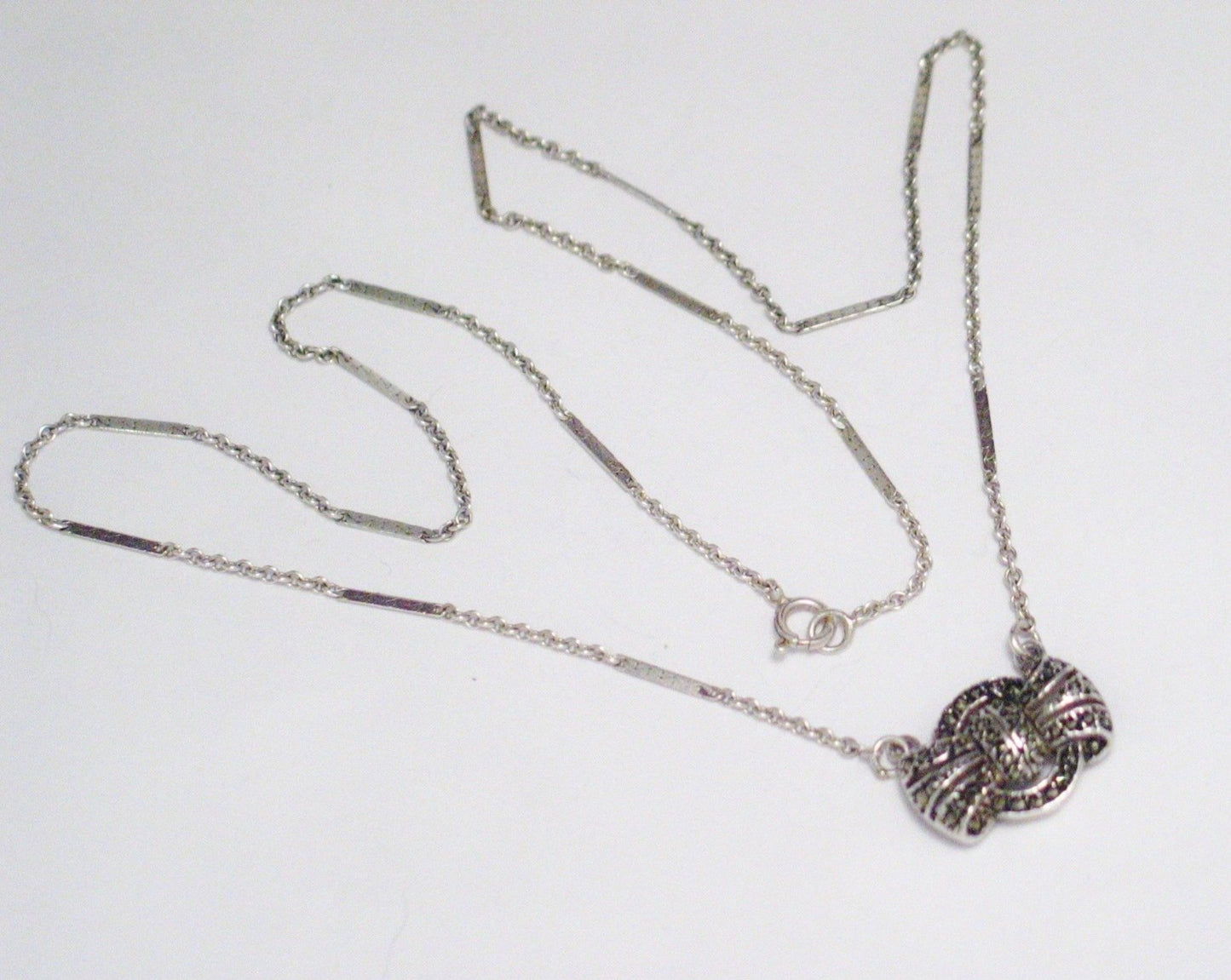 Womens Necklace | Vintage Sterling Silver Marcasite Bow Fancy Link Chain Necklace 17" | Estate Jewelry online at Blingschlingers