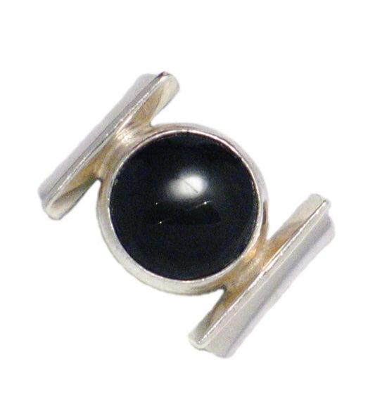 Sterling Silver Ring, sz6 Jet Black Onyx Stone Modern Style Wide Ring