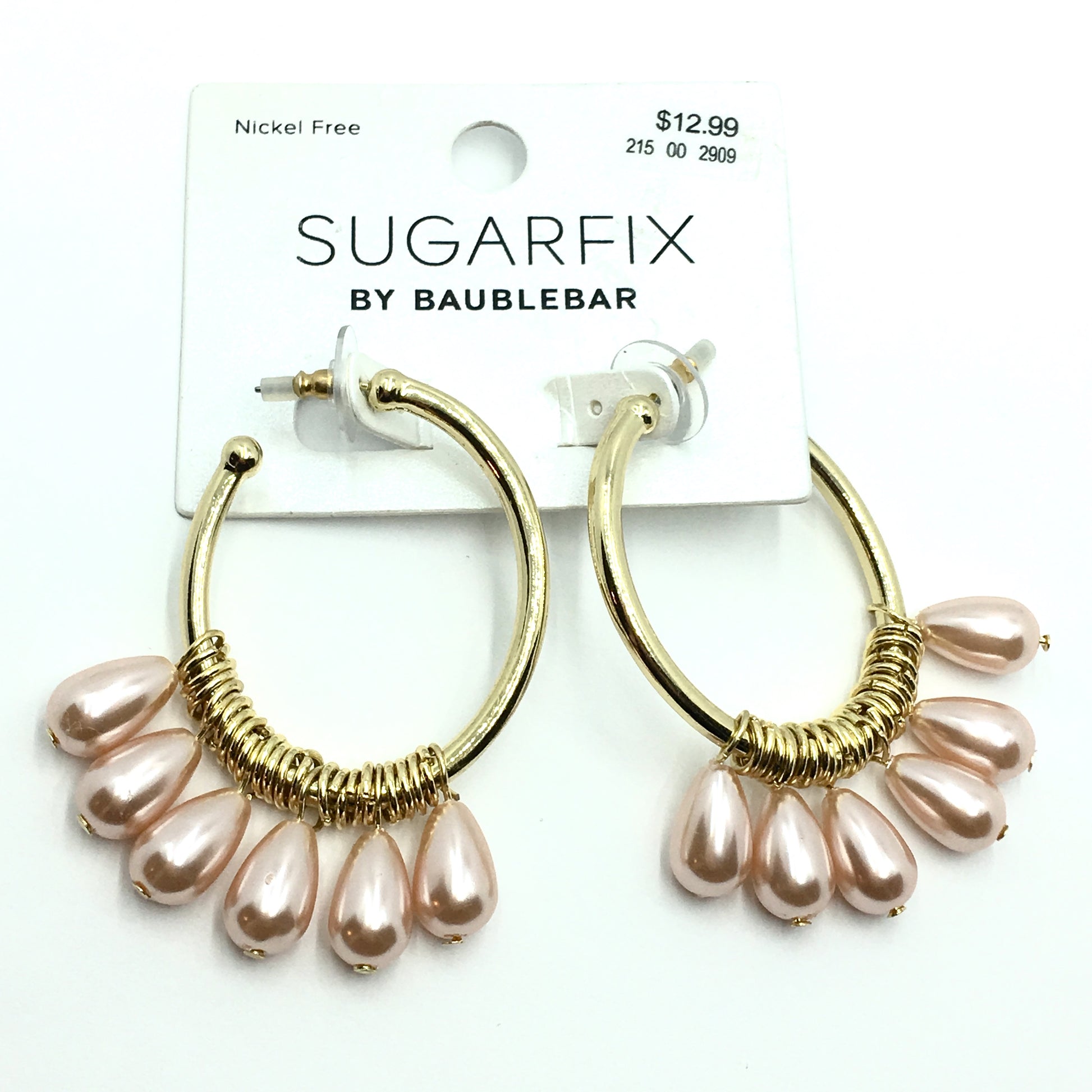 Fashion Jewelry | Gold Dangling Pink Pearl Big Oval Design Hoop Earrings