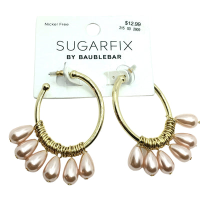 Fashion Jewelry | Gold Dangling Pink Pearl Big Oval Design Hoop Earrings