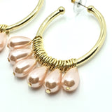 Fashion Jewelry | Gold Dangling Pink Pearl Big Oval Design Hoop Earrings