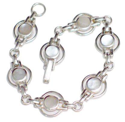 Womenswear Bracelet | Sterling Silver White Pearl Satellite Chain Tennis Bracelet 7" | Discount Estate Jewelry website online at  Blingschlingers 