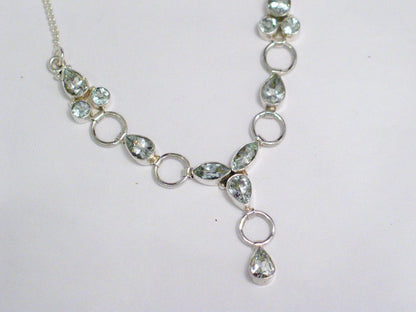 Womenswear Necklace | Sterling Silver Aquamarine Y Chain Necklace 16-18" | Best Discount Estate Jewelry online