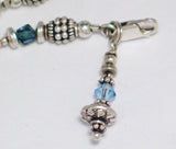 Silver bracelet 9" sterling filigree beads blue crystal w/ dangle - Blingschlingers Jewelry