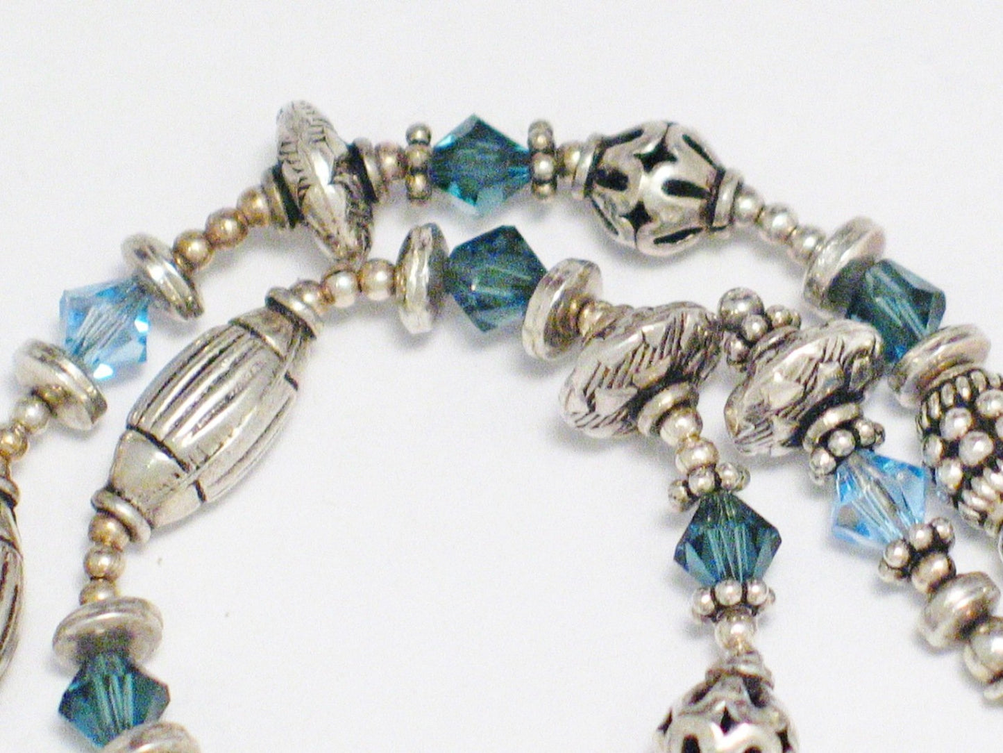 Bead Bracelet, 9in Fancy Sparkling Blue Crystal Beaded Sterling Silver Bracelet