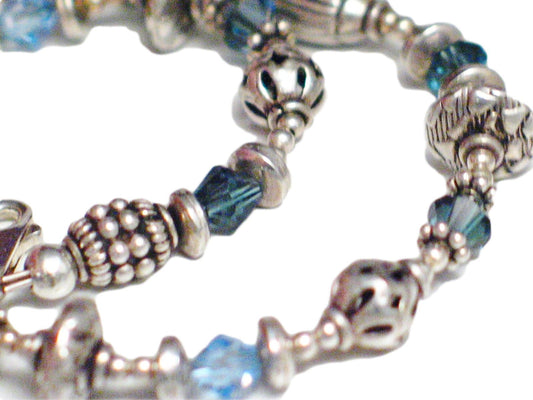 Bead Bracelet, 9in Fancy Sparkling Blue Crystal Beaded Sterling Silver Bracelet