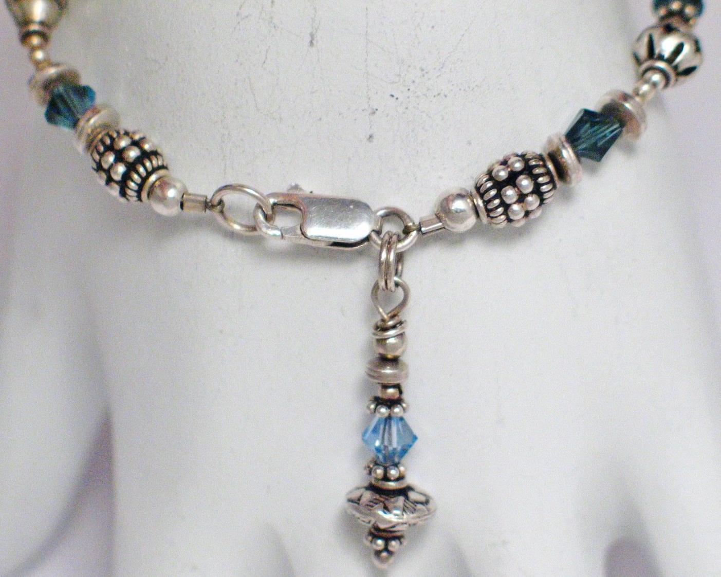 Bead Bracelet, 9in Fancy Sparkling Blue Crystal Beaded Sterling Silver Bracelet