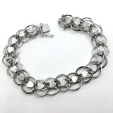 Womens Vintage Sterling Silver Heart Design Double Link Starter Charm Bracelet  7.75"