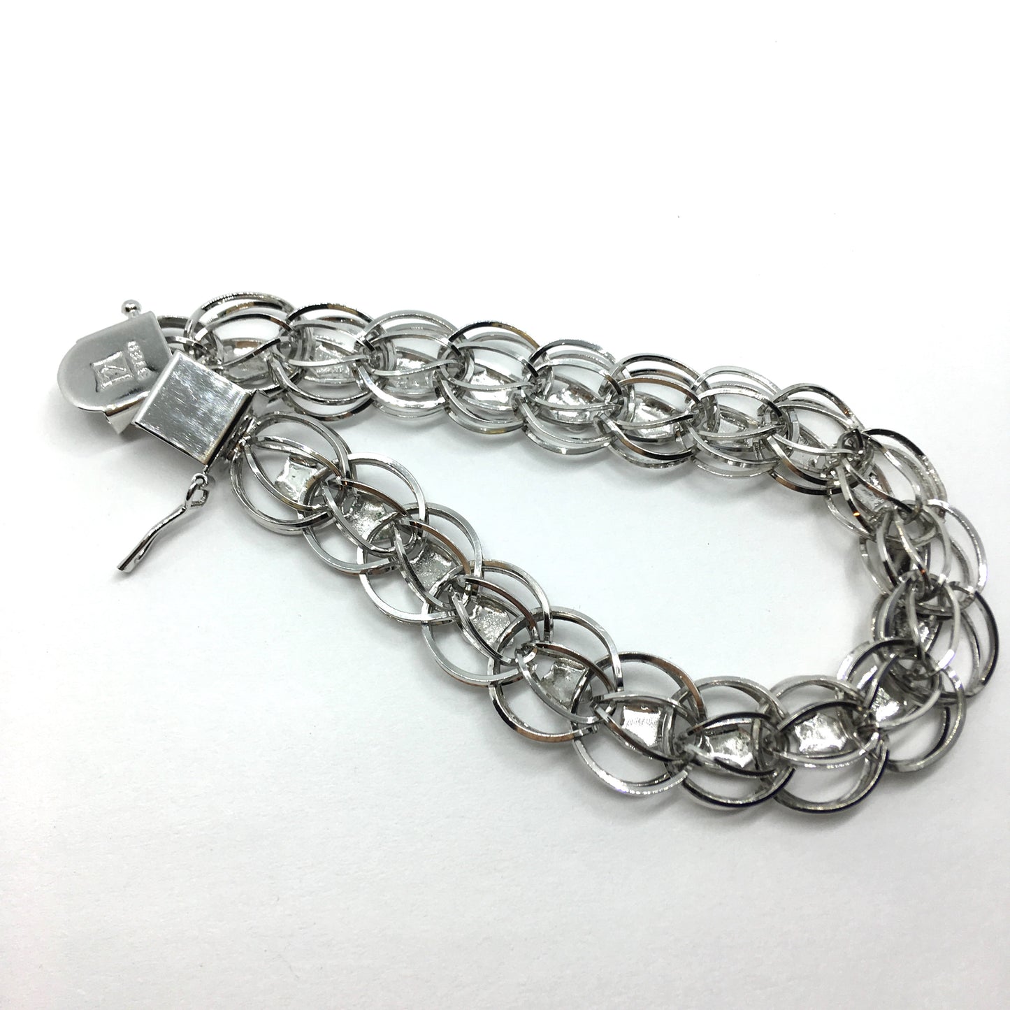 Pre-owned Jewelry | Womens Vintage Sterling Silver Heart Design Double Link Starter Charm Bracelet  7.75"