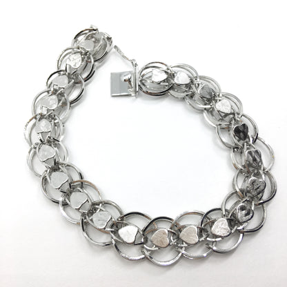Womens Bracelets | Vintage Sterling Silver Heart Double Link Chain Bracelet 7.75" | Silver Charm Bracelets