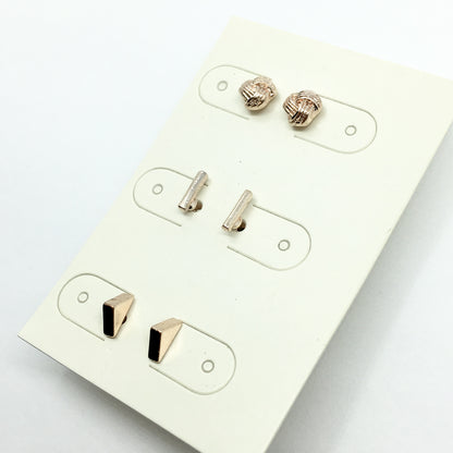 Fashion Jewelry | 3 pairs of chic modern-style small pink gold stud earrings
