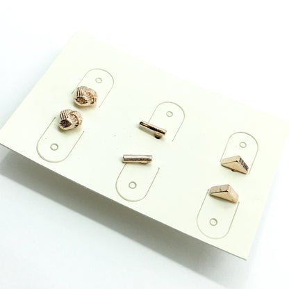 Fashion Jewelry | 3 pairs of chic modern-style small pink gold stud earrings