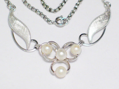 Womens Necklace | Sterling Silver Tri Circle Design Pearl Necklace 16" | Discount Estate Jewelry online