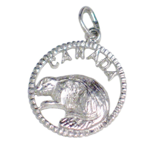 Charm, Sterling Silver Medallion Style Canada Beaver Bracelet Charm or Pendant