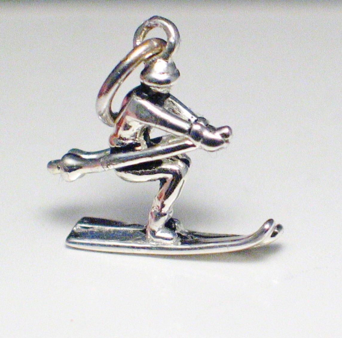 3d Charm, Sterling Silver Cross Country Skier Pendant or Bracelet Charm