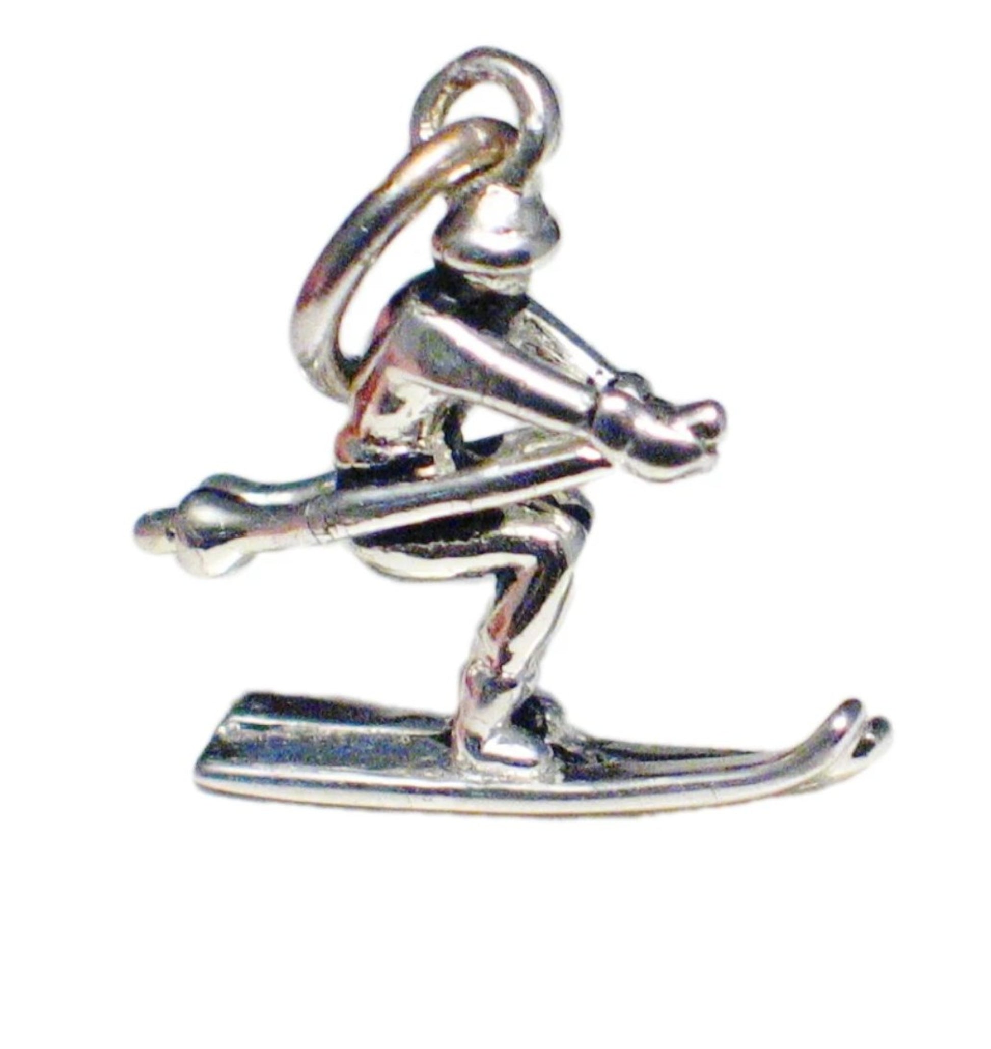 3d Charm, Sterling Silver Cross Country Skier Pendant or Bracelet Charm
