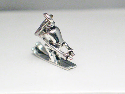 3d Charm, Sterling Silver Cross Country Skier Pendant or Bracelet Charm - Blingschlingers Jewelry