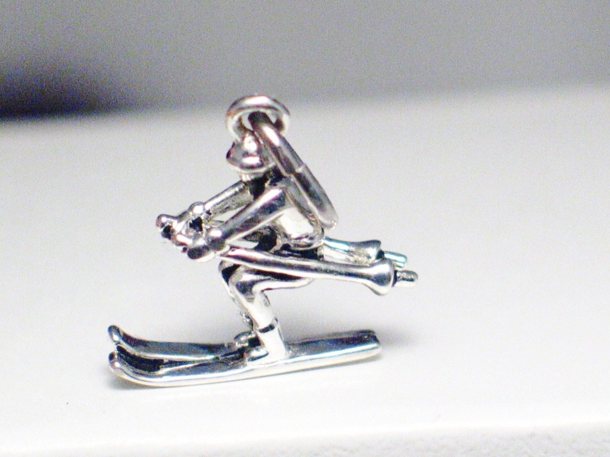 3d Charm, Sterling Silver Cross Country Skier Pendant or Bracelet Charm - Blingschlingers Jewelry