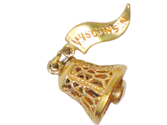 3D Charm Gold Bell w/ Wisconsin Flag Wedding Travel Sterling silver - Blingschlingers Jewelry