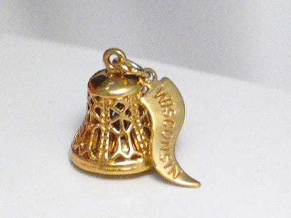 3D Charm Gold Bell w/ Wisconsin Flag Wedding Travel Sterling silver - Blingschlingers Jewelry