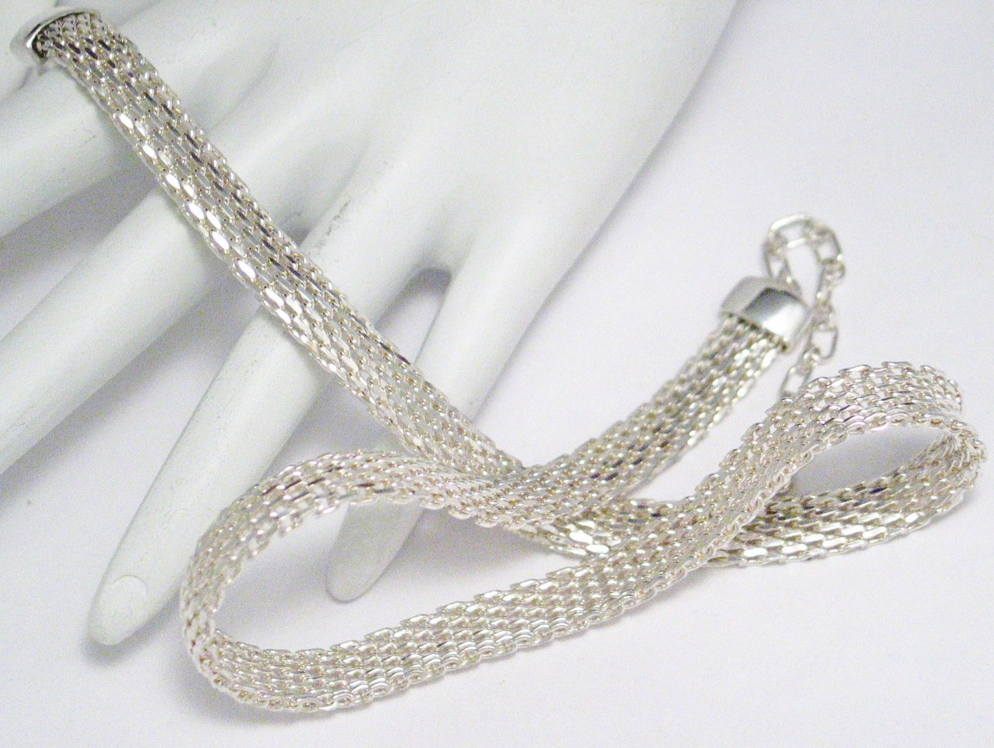 Chain | Sterling Silver Woven Mesh Bismarck Chain Necklace 16.25-18.25" | Discount Estate Jewelry online at Blingschlingers Jewelry