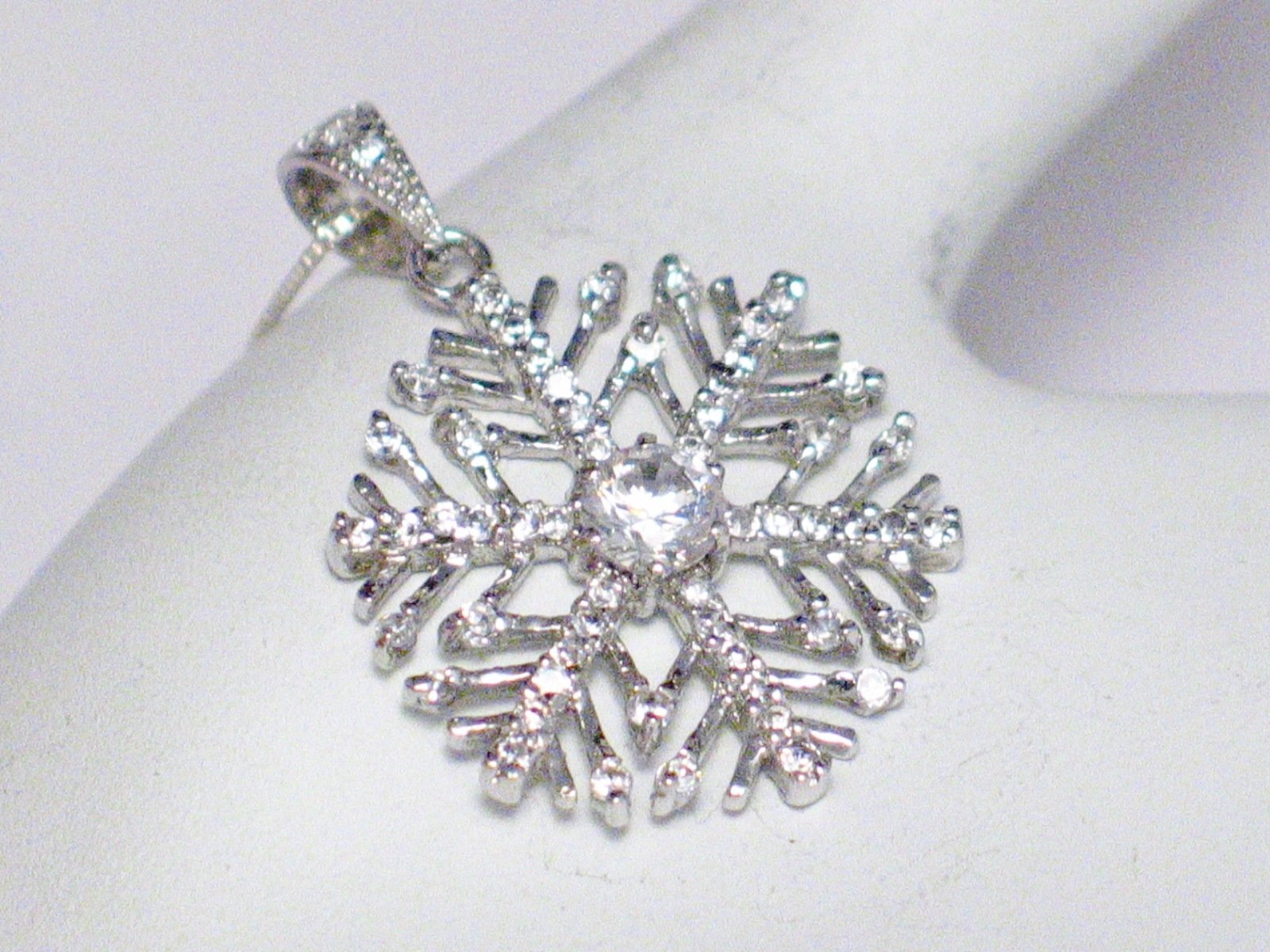 Sterling Silver Necklace, Sparkly Cubic Zirconia Snowflake Pendant + Box Chain Necklace Bundle