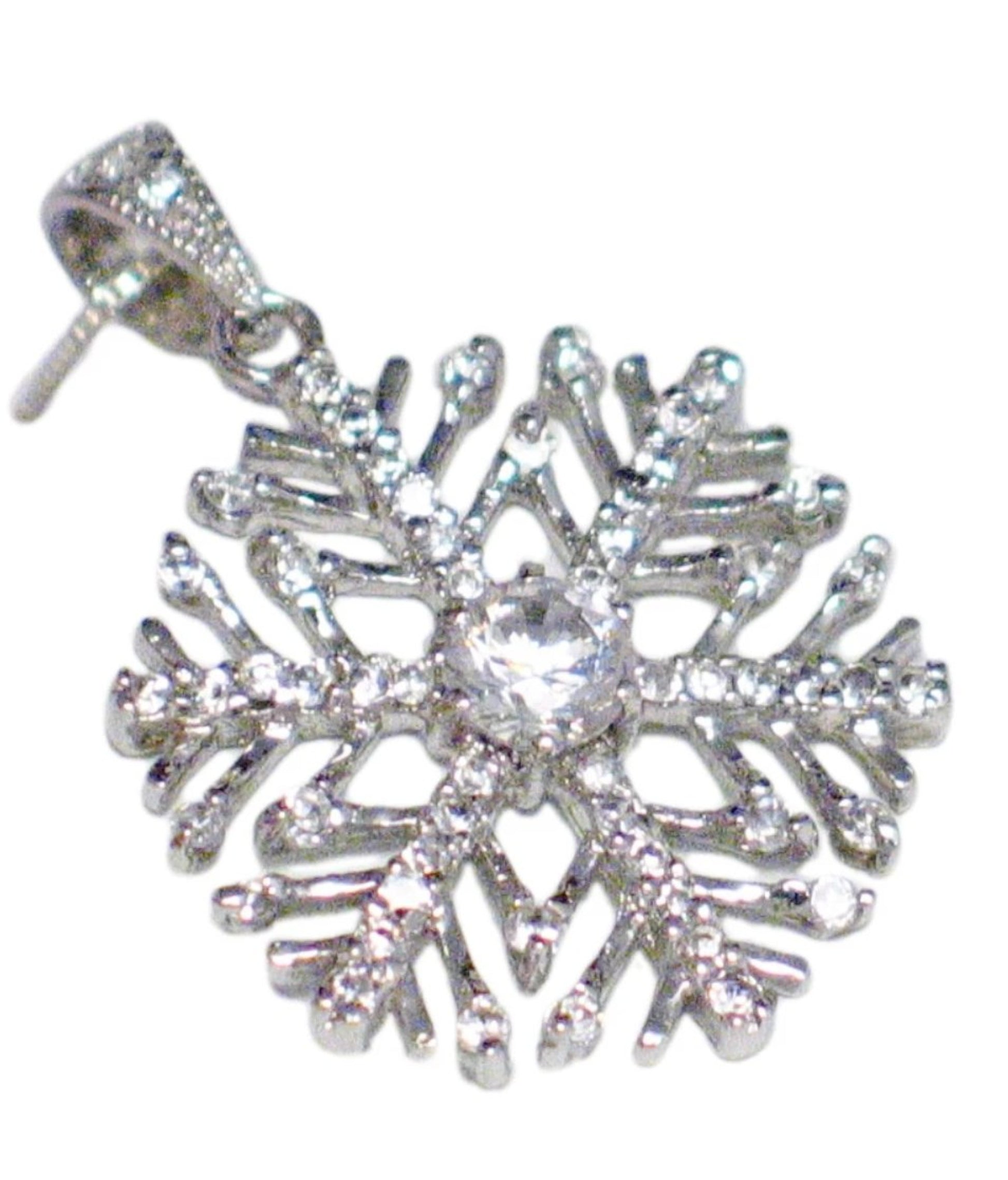 Sterling Silver Necklace, Sparkly Cubic Zirconia Snowflake Pendant + Box Chain Necklace Bundle