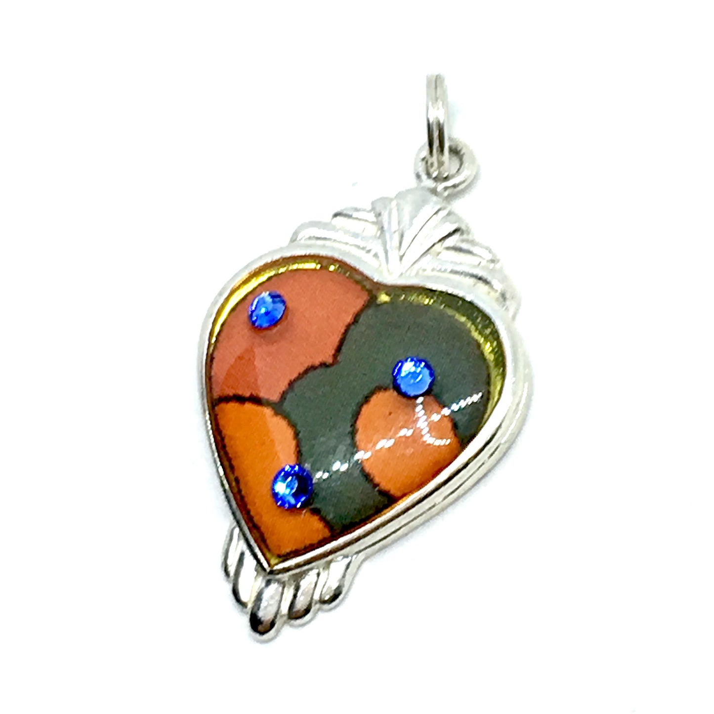 Bracelet Charms | Sterling Silver Abstract Red Blue Crystal Heart Charm | Silver Charms