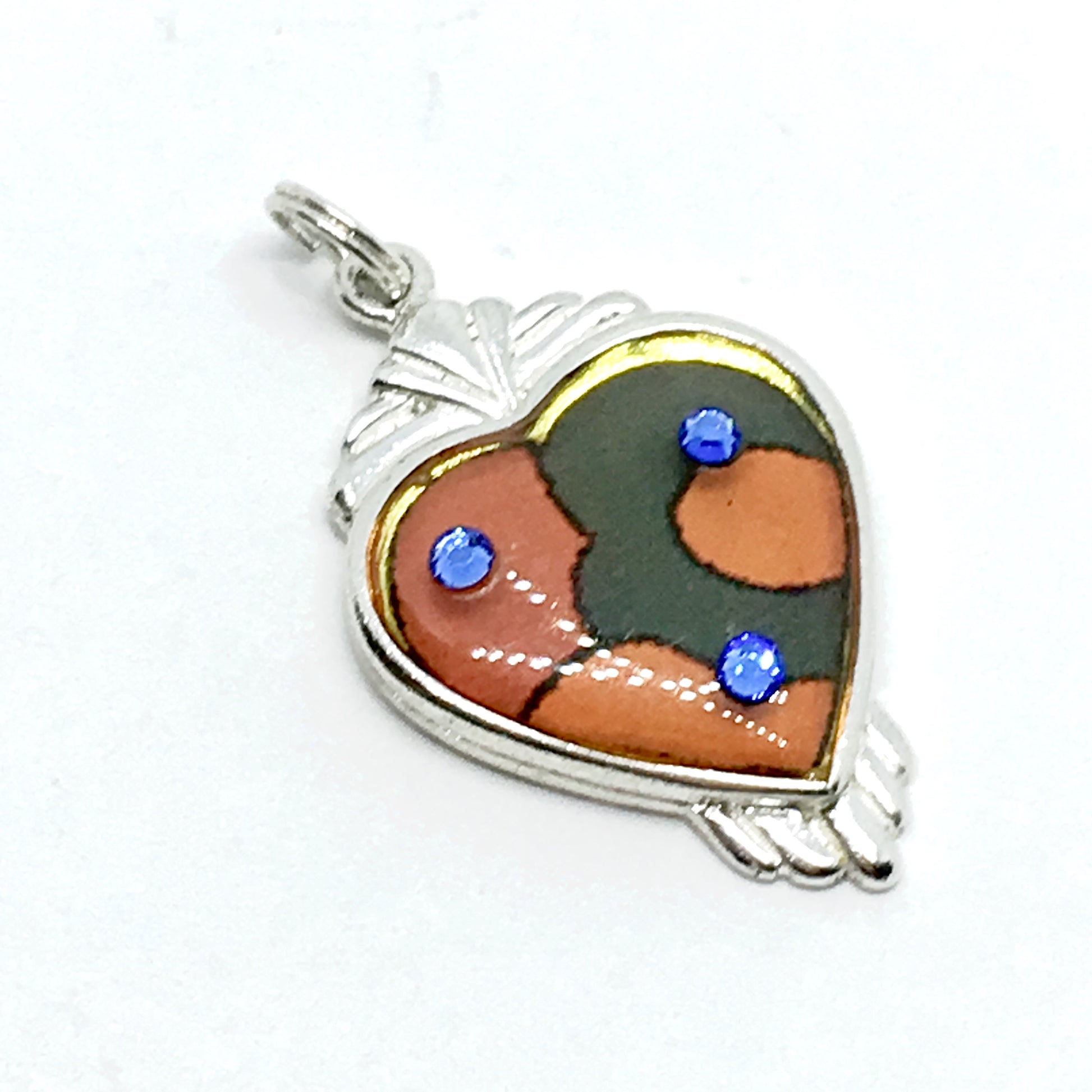 Bracelet Charms | Sterling Silver Abstract Red Blue Crystal Heart Charm | Silver Charms