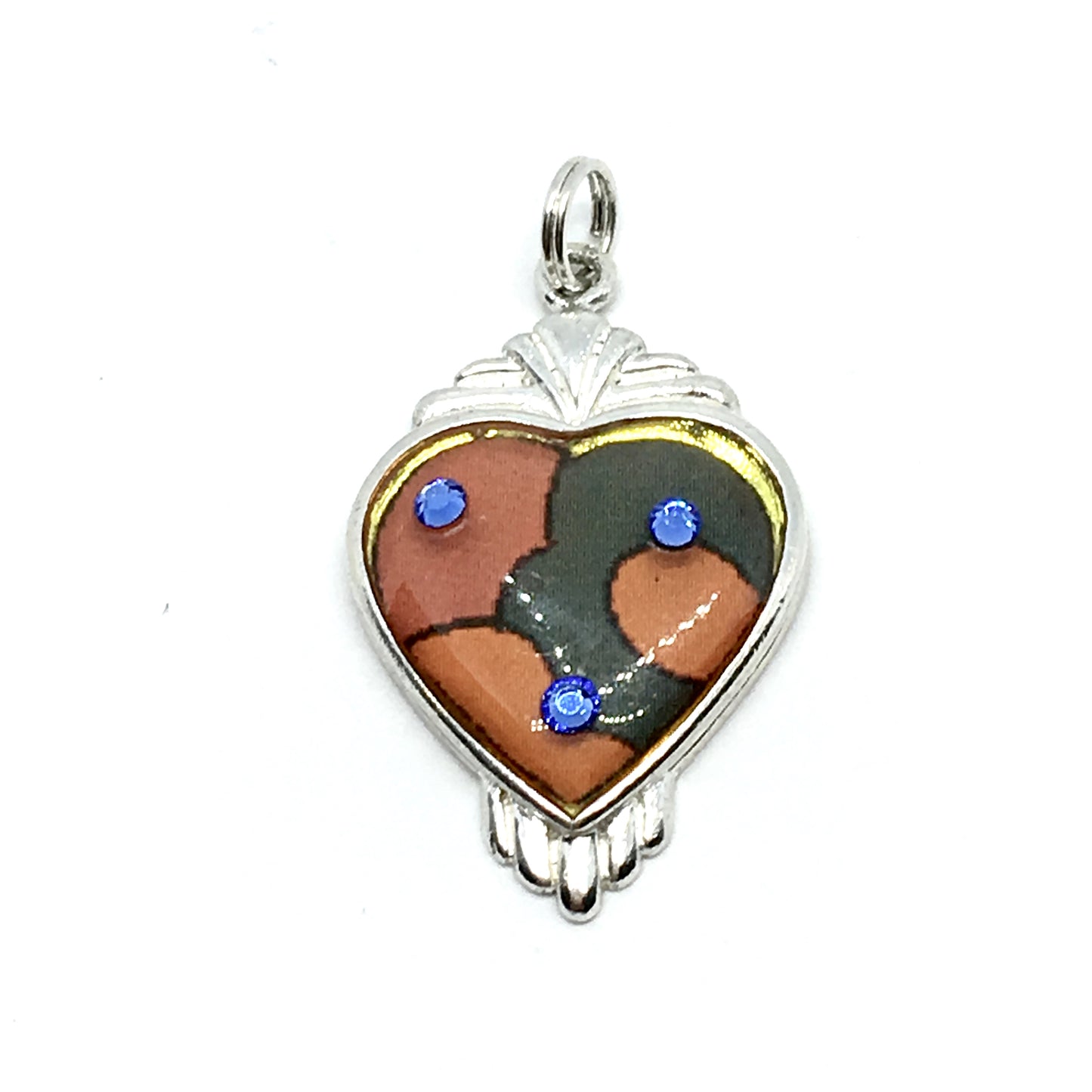 Bracelet Charms | Sterling Silver Abstract Red Blue Crystal Heart Charm | Silver Charms