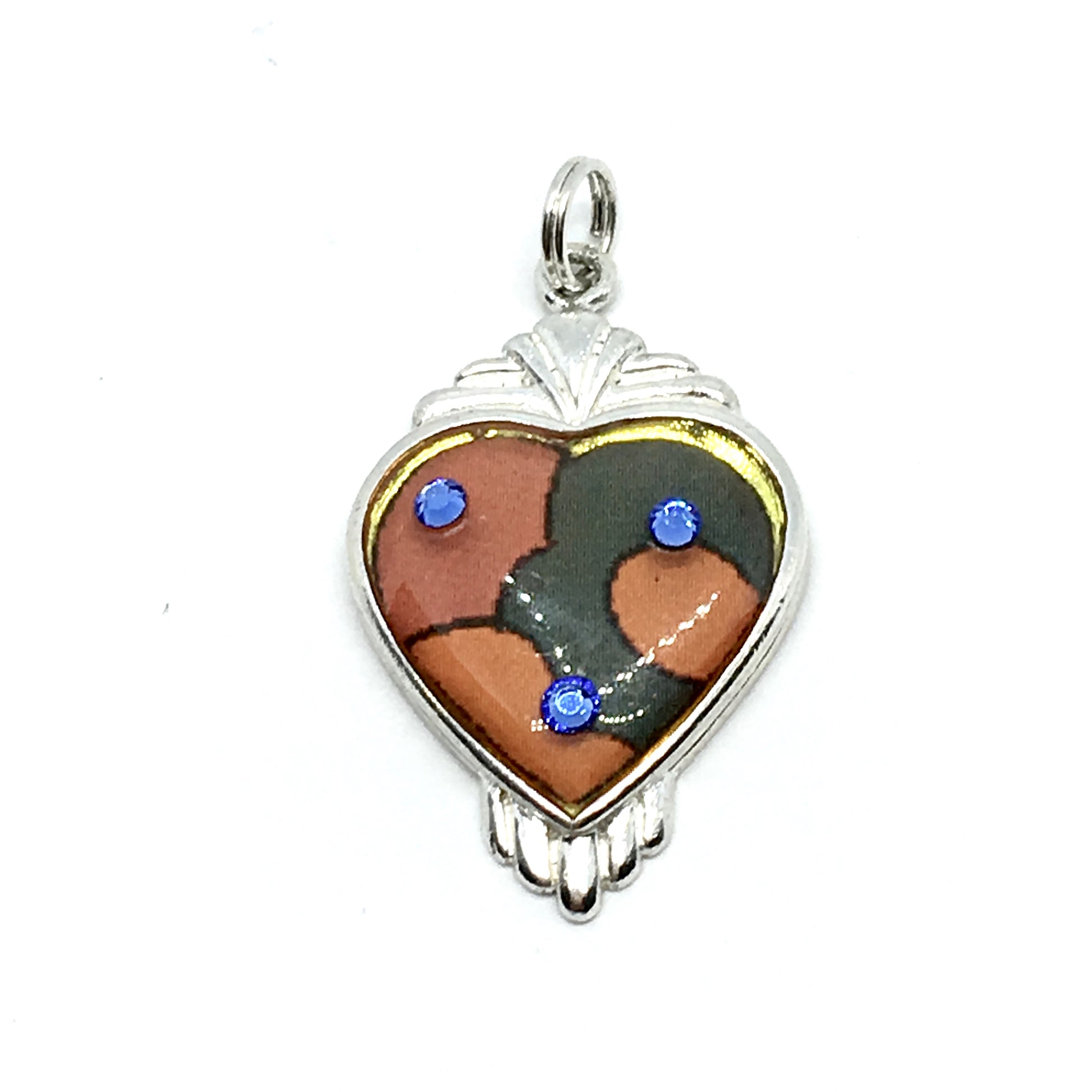 Bracelet Charms | Sterling Silver Abstract Red Blue Crystal Heart Charm | Silver Charms