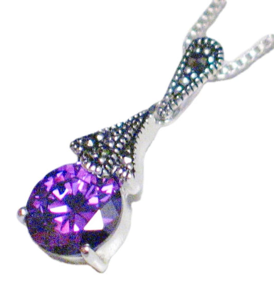 Sterling Silver Necklace, Womens Petite Amethyst Purple Cz Stone Pendant Necklace