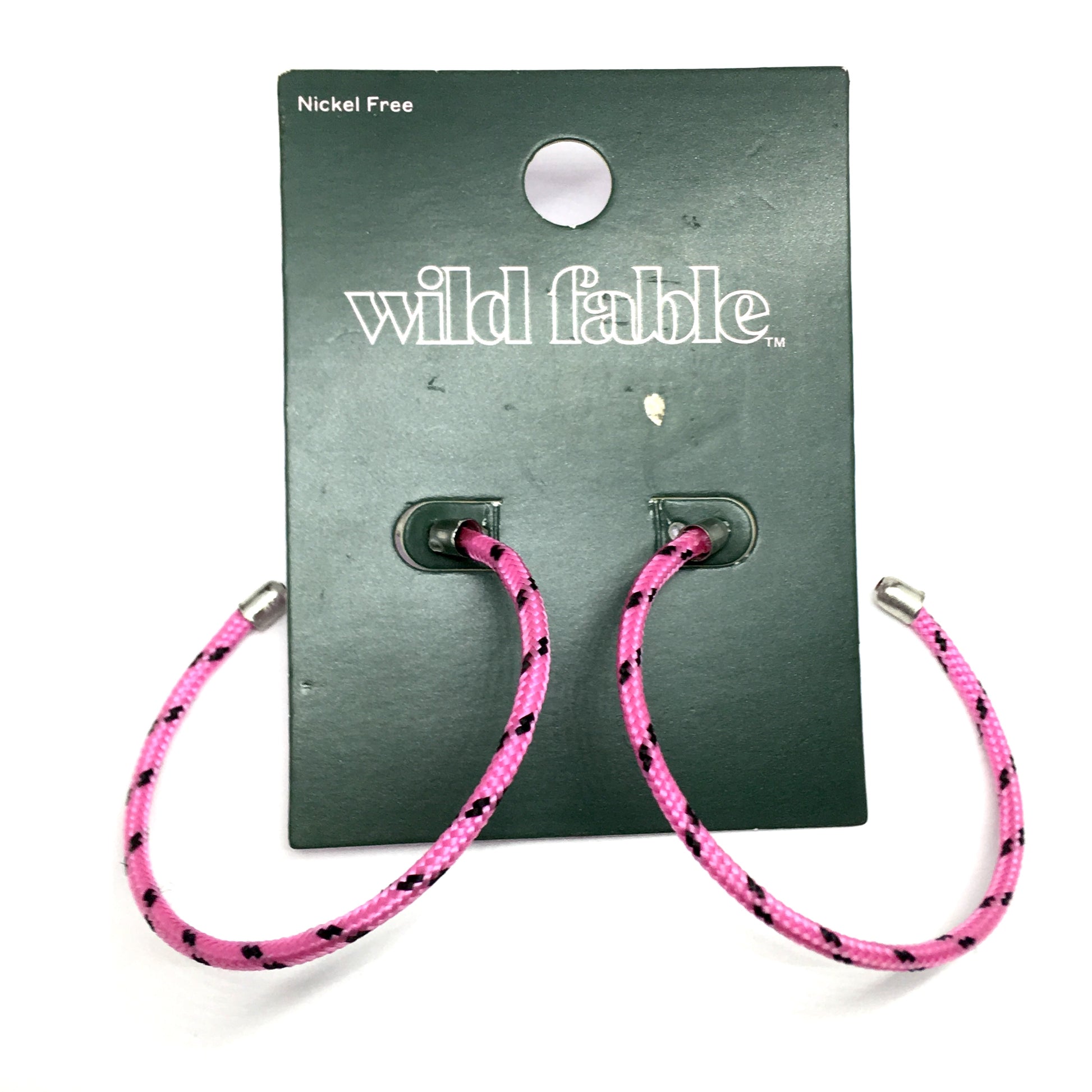 Fashion Jewelry - 90s Flair Pink Black Friendship Bracelet Style Hoop Earrings