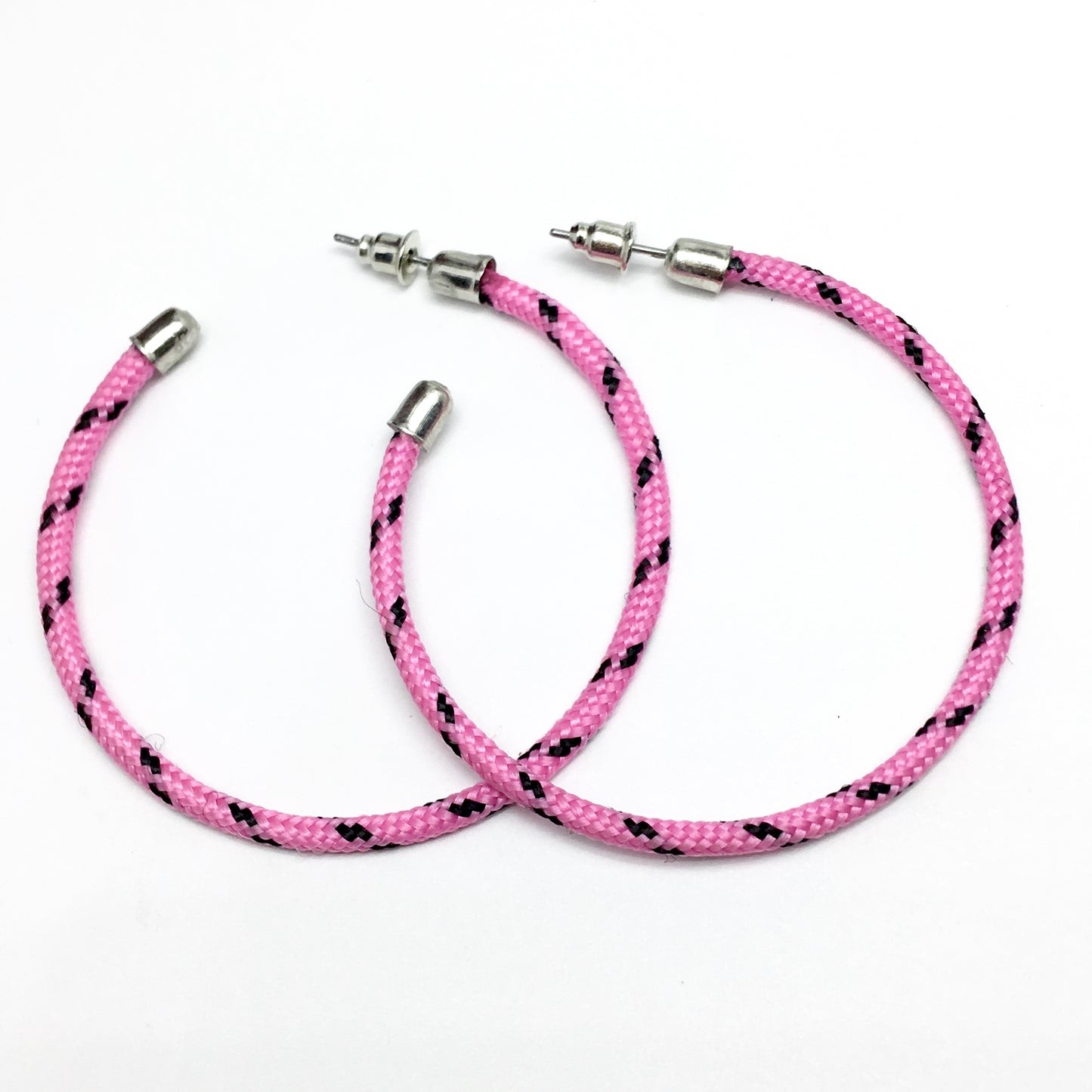 Fashion Jewelry - 90s Flair Pink Black Friendship Bracelet Style Hoop Earrings