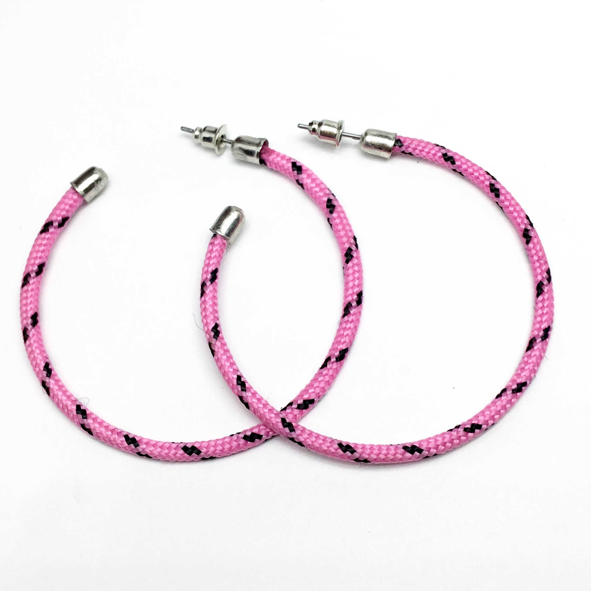 Fashion Jewelry - 90s Flair Pink Black Friendship Bracelet Style Hoop Earrings