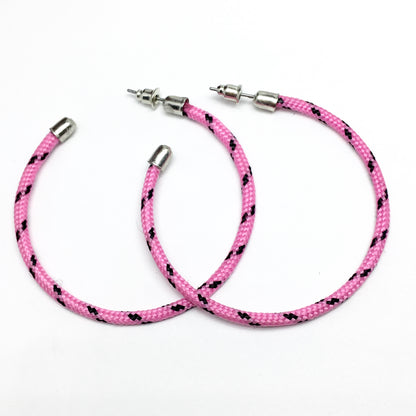 Fashion Jewelry - 90s Flair Pink Black Friendship Bracelet Style Hoop Earrings