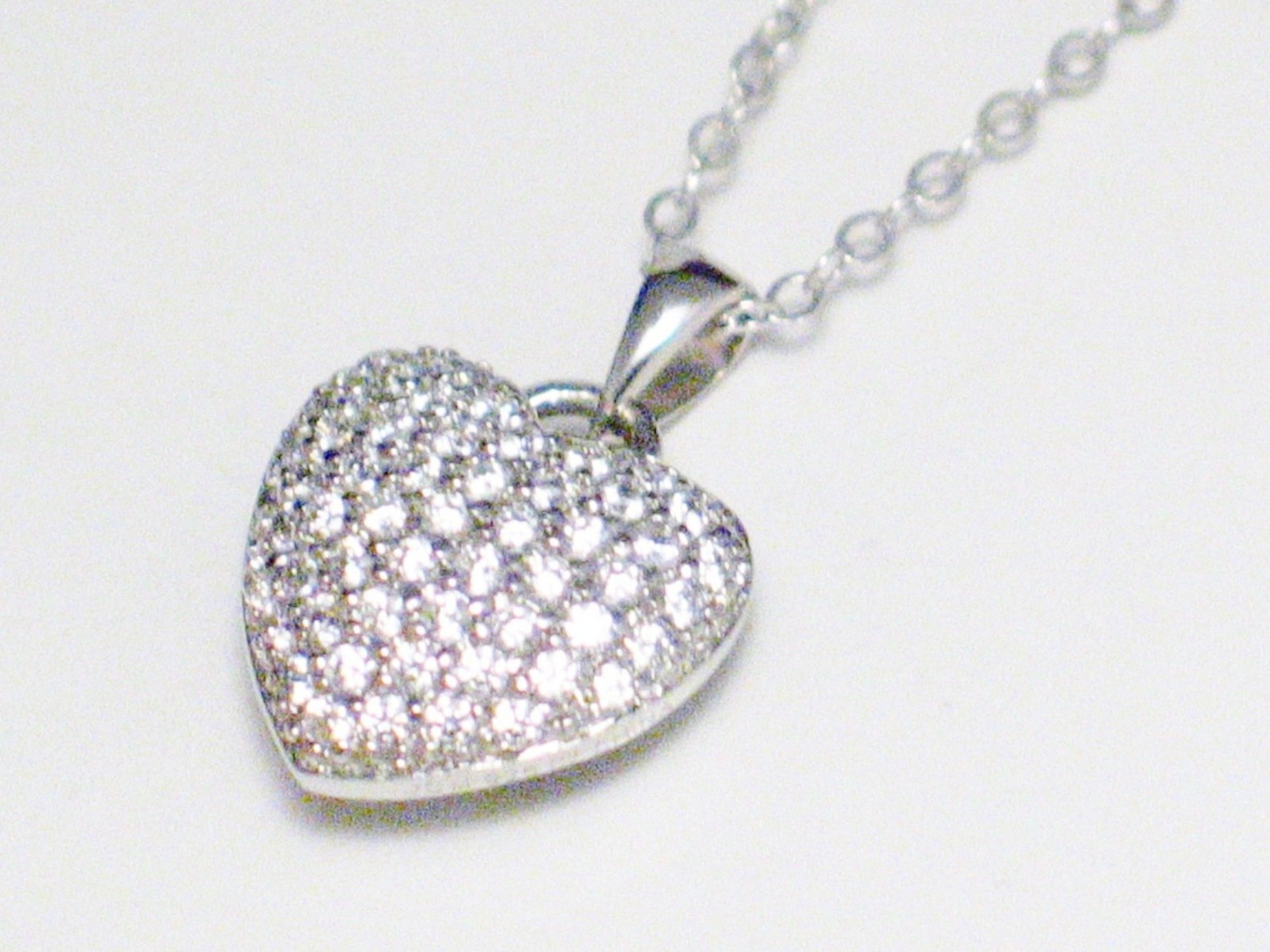 Womens Sterling Silver Reversible Sparkly Heart Pendant Necklace | Discount Estate Jewelry at Blingschlingers 