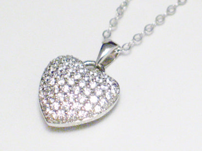 Heart Necklace, Sterling Silver Reversible Sparkly CZ Heart Pendant Necklace - Blingschlingers 