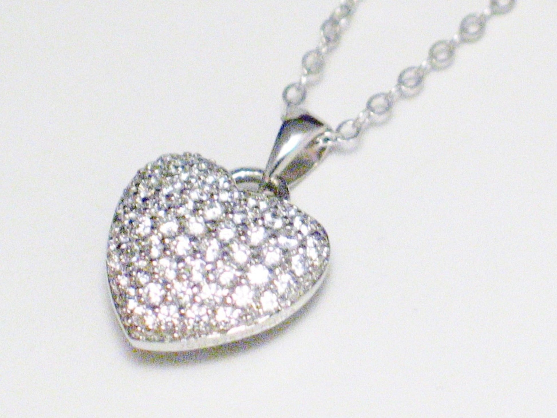 Heart Necklace, Sterling Silver Reversible Sparkly CZ Heart Pendant Necklace - Blingschlingers 