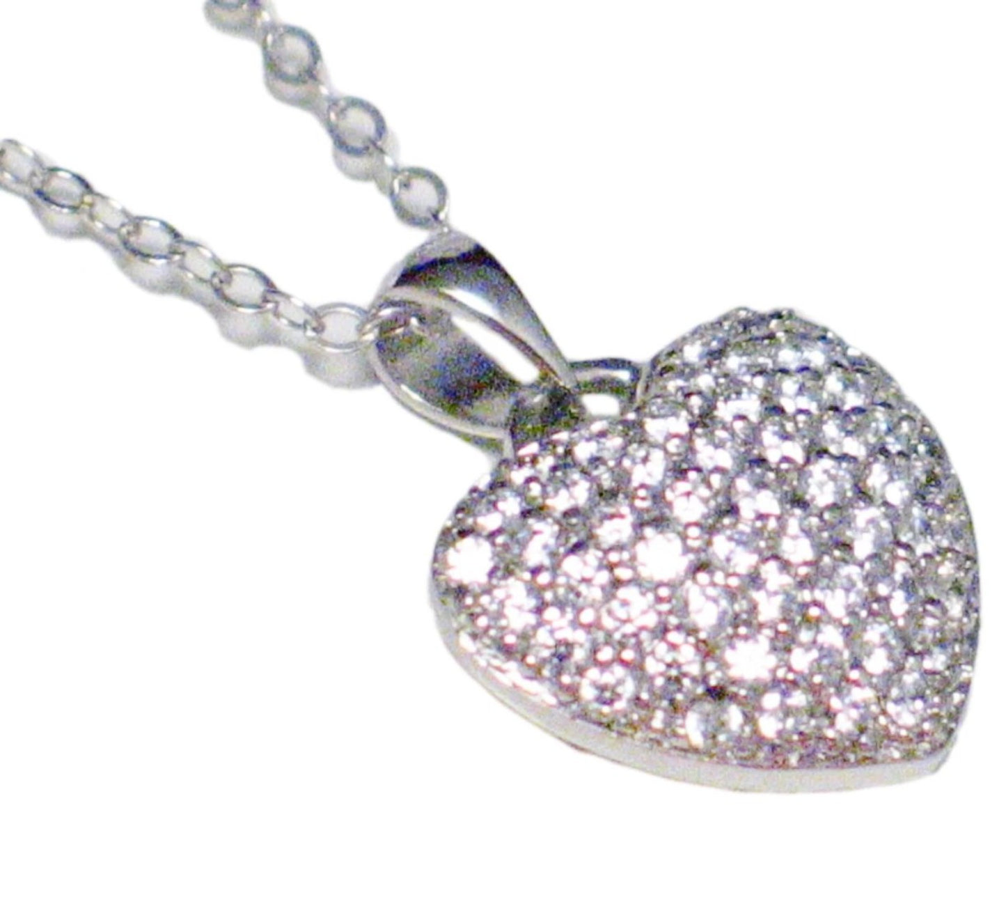 Heart Necklace, Sterling Silver Reversible Sparkly CZ Heart Pendant Necklace