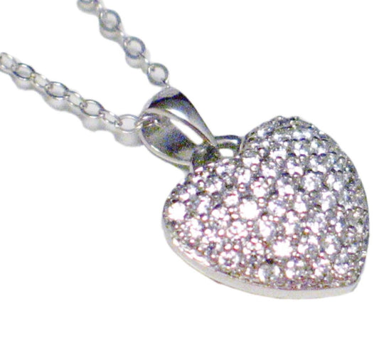 Heart Necklace, Sterling Silver Reversible Sparkly CZ Heart Pendant Necklace