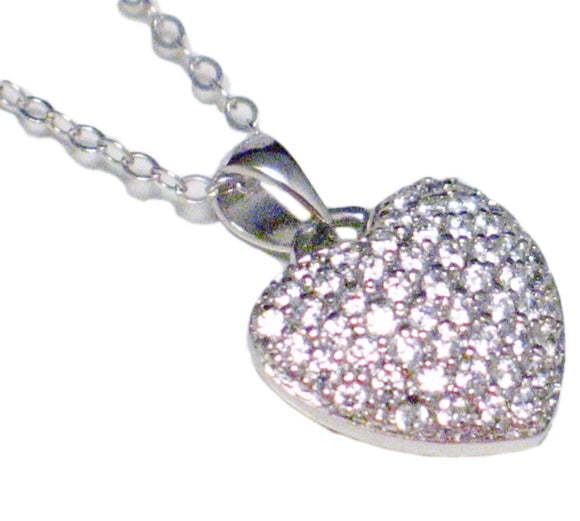 Womens Sterling Silver Reversible Sparkly Heart Pendant Necklace | Discount Estate Jewelry