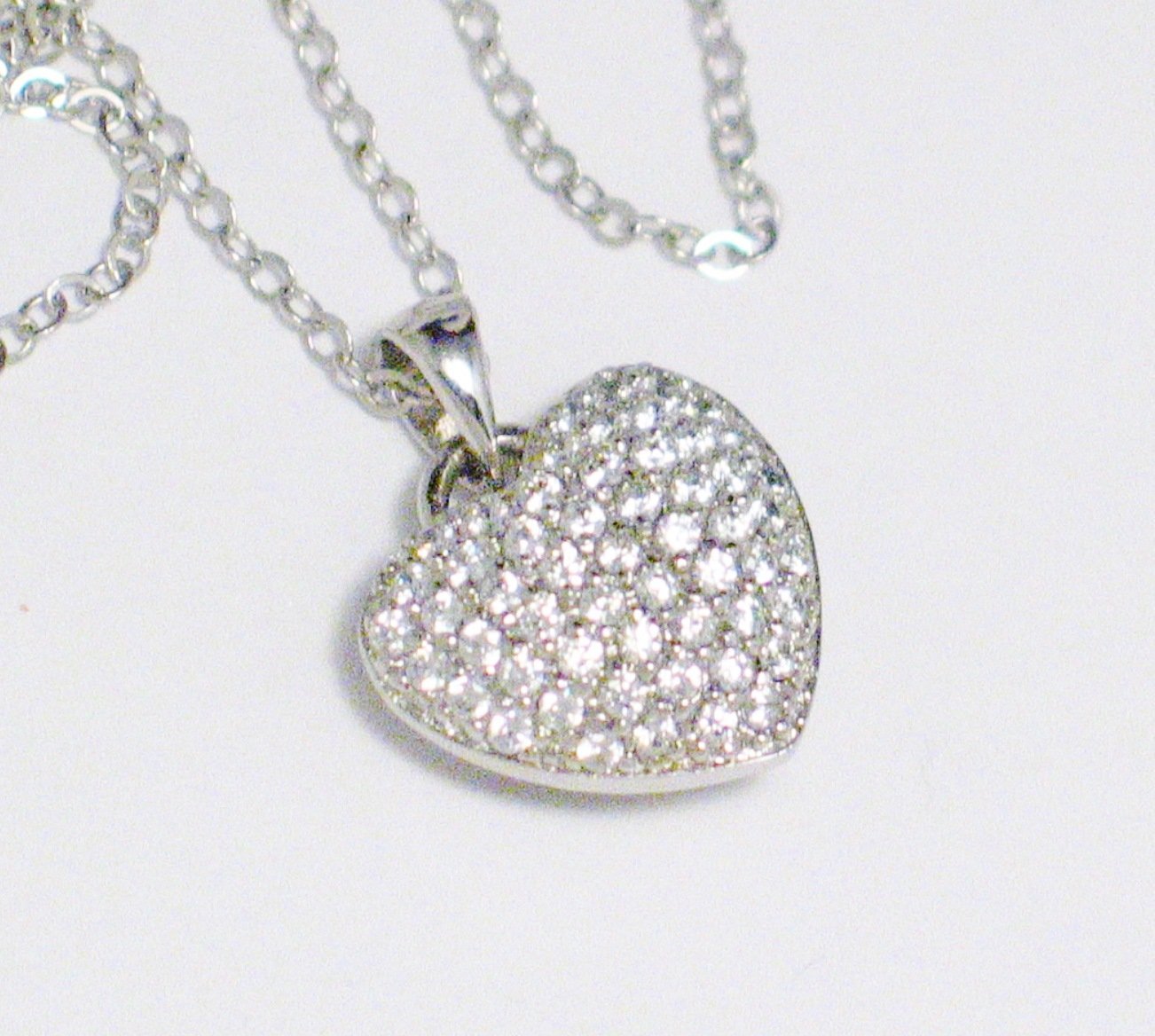 Womens Sterling Silver Reversible Sparkly Heart Pendant Necklace | Discount Estate Jewelry
