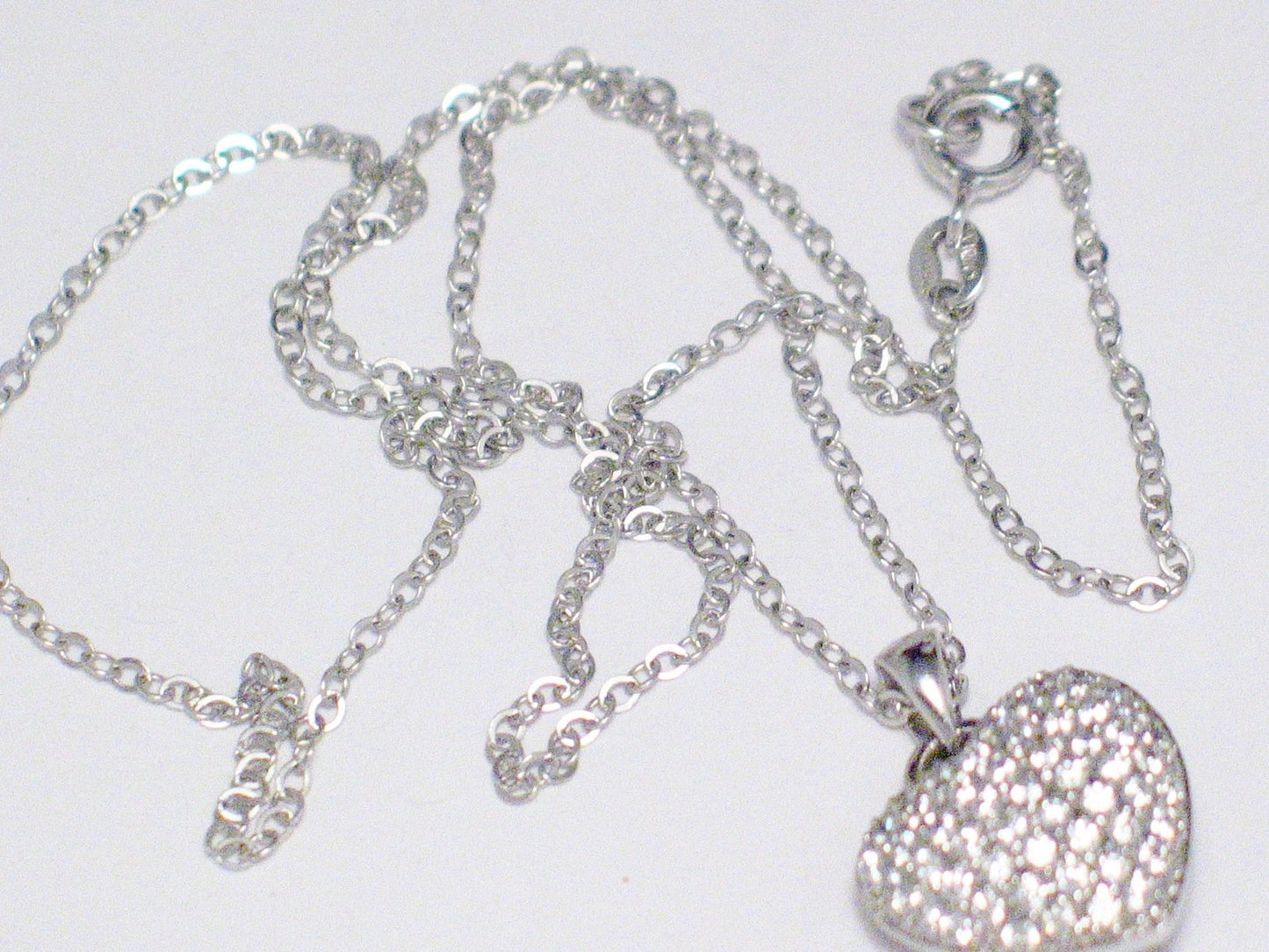 Womens Sterling Silver Reversible Sparkly Heart Pendant Necklace | Discount Estate Jewelry
