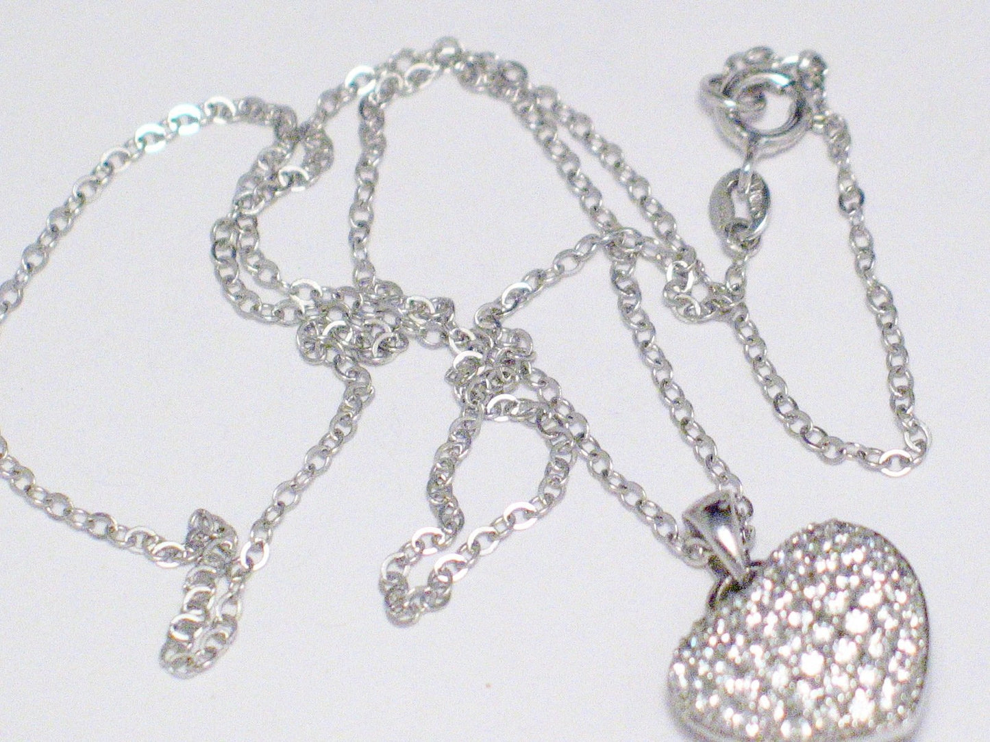 Womens Sterling Silver Reversible Sparkly Heart Pendant Necklace | Discount Estate Jewelry