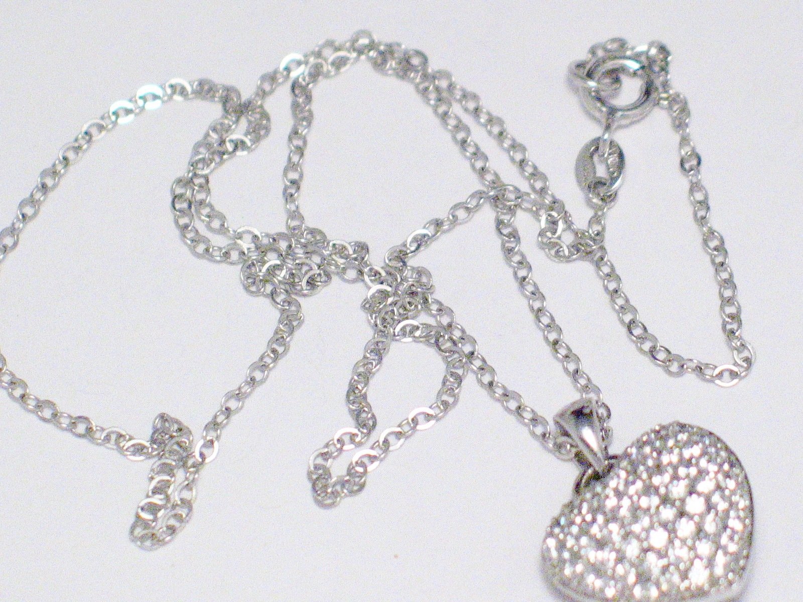 Womens Sterling Silver Reversible Sparkly Heart Pendant Necklace | Discount Estate Jewelry