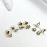 Fashion Jewelry - 3 Pairs Gold Star, Moon Orb, Clover Design Crystal Stud Earrings