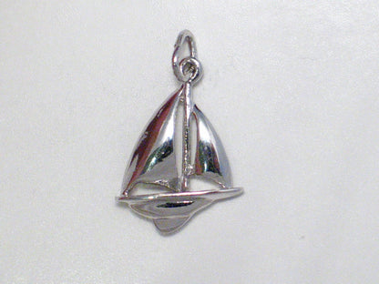 3D Charm, Sterling Silver Small Sailboat Nautical Pendant