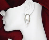 Womens Large Mod Style sterling silver earrings post w/ omega backs