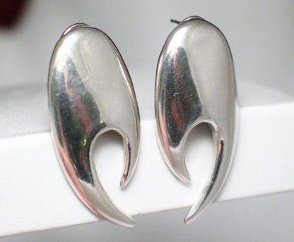 Earrings | Sterling Silver Bold Edgy Flair Tribal Style Drop Earrings | Discount Estate Jewelry